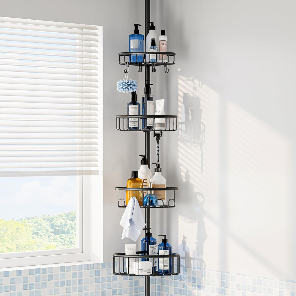 Corner Shower Caddy Tension Pole: Stainless Steel Rustproof 4-Tier Shower Organizer - 47-121 inch Adjustable Bathroom
