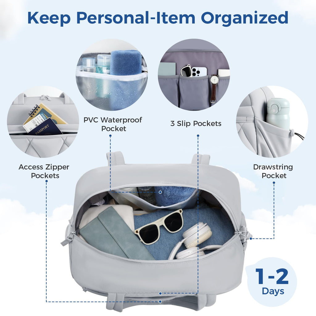 Women's Duffle Gym Bag, Carry-On Shoe Compartment for Weekender Overnight