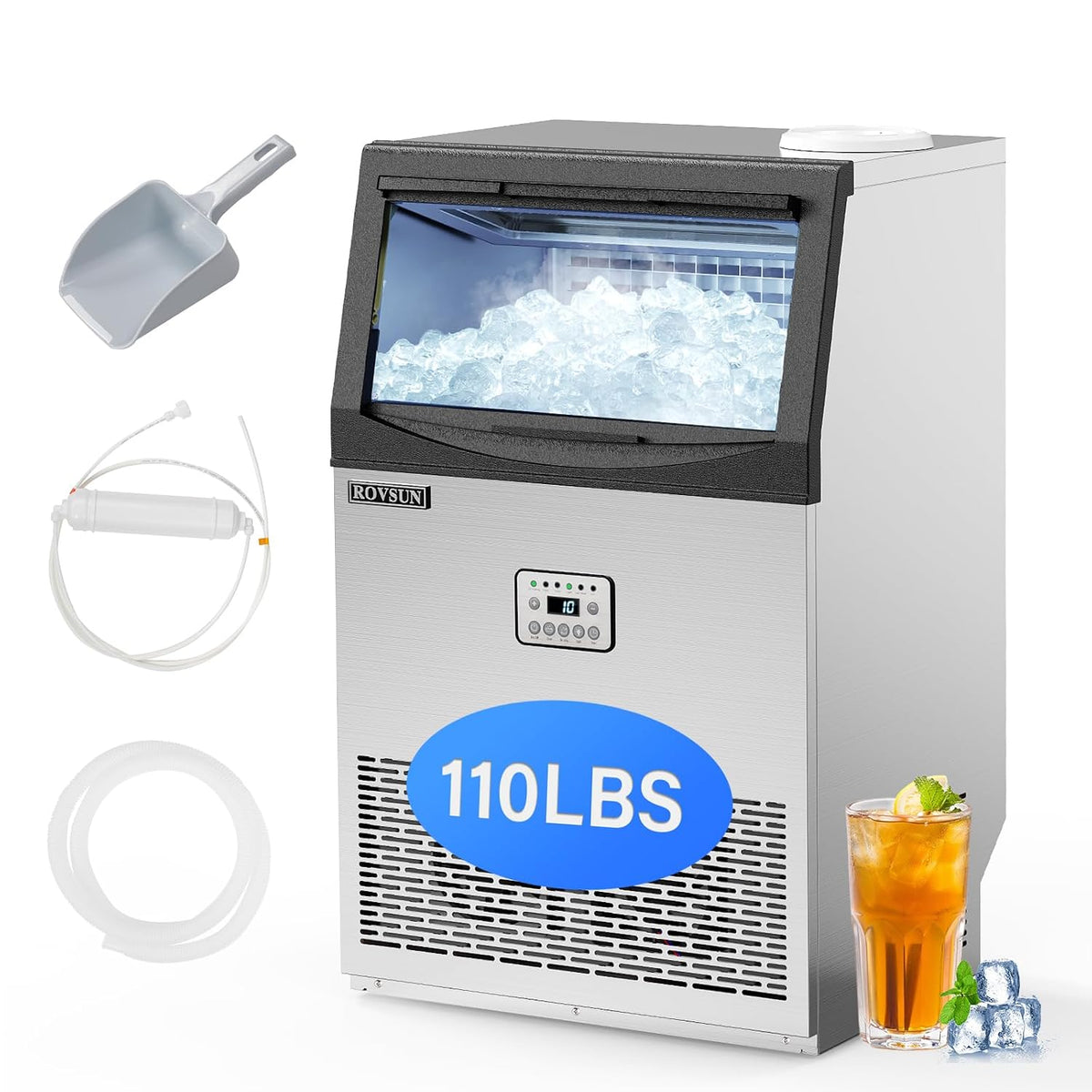 110LBS/24H Commercial Ice Maker Machine with 50lbs Storage