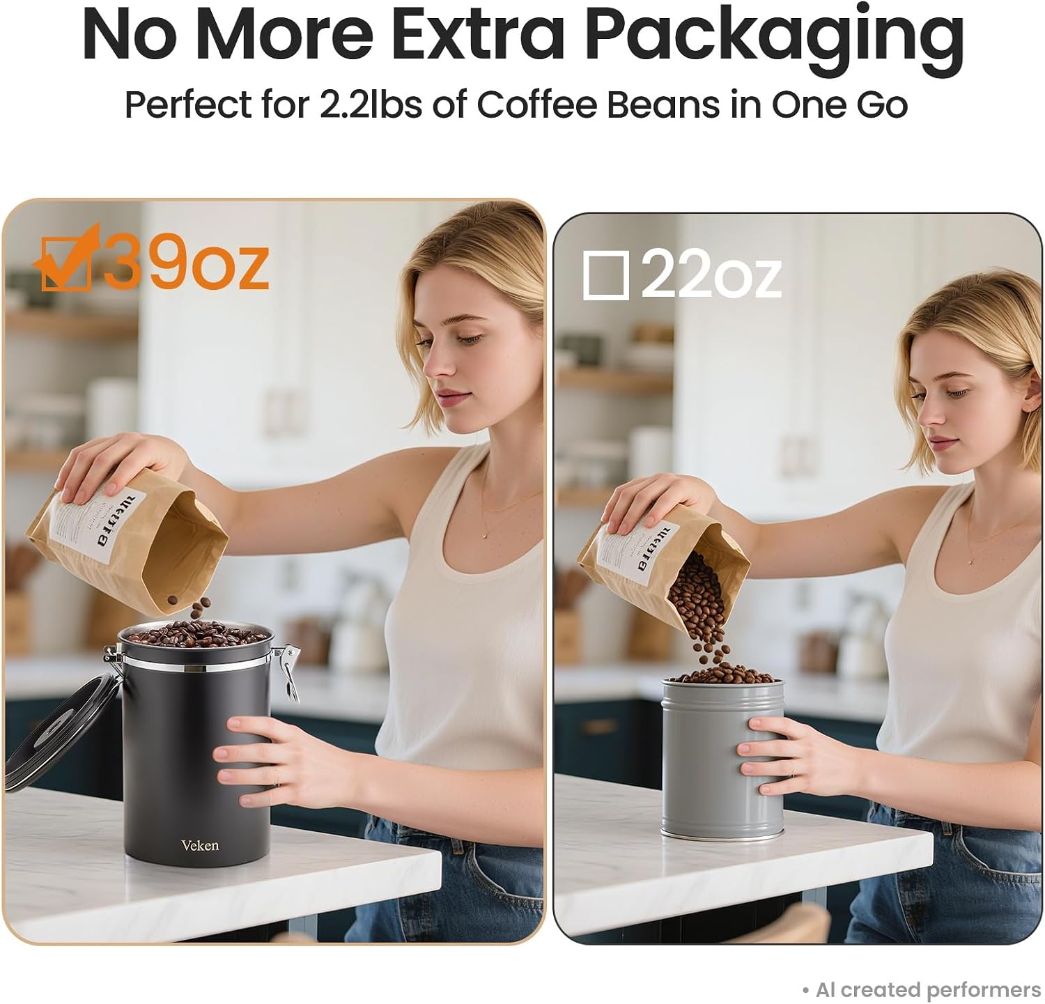 Coffee Canister,39OZ, 2.2lbs,Large Airtight Stainless Steel Container | Kitchen Food Storage Jars for Beans,Ground