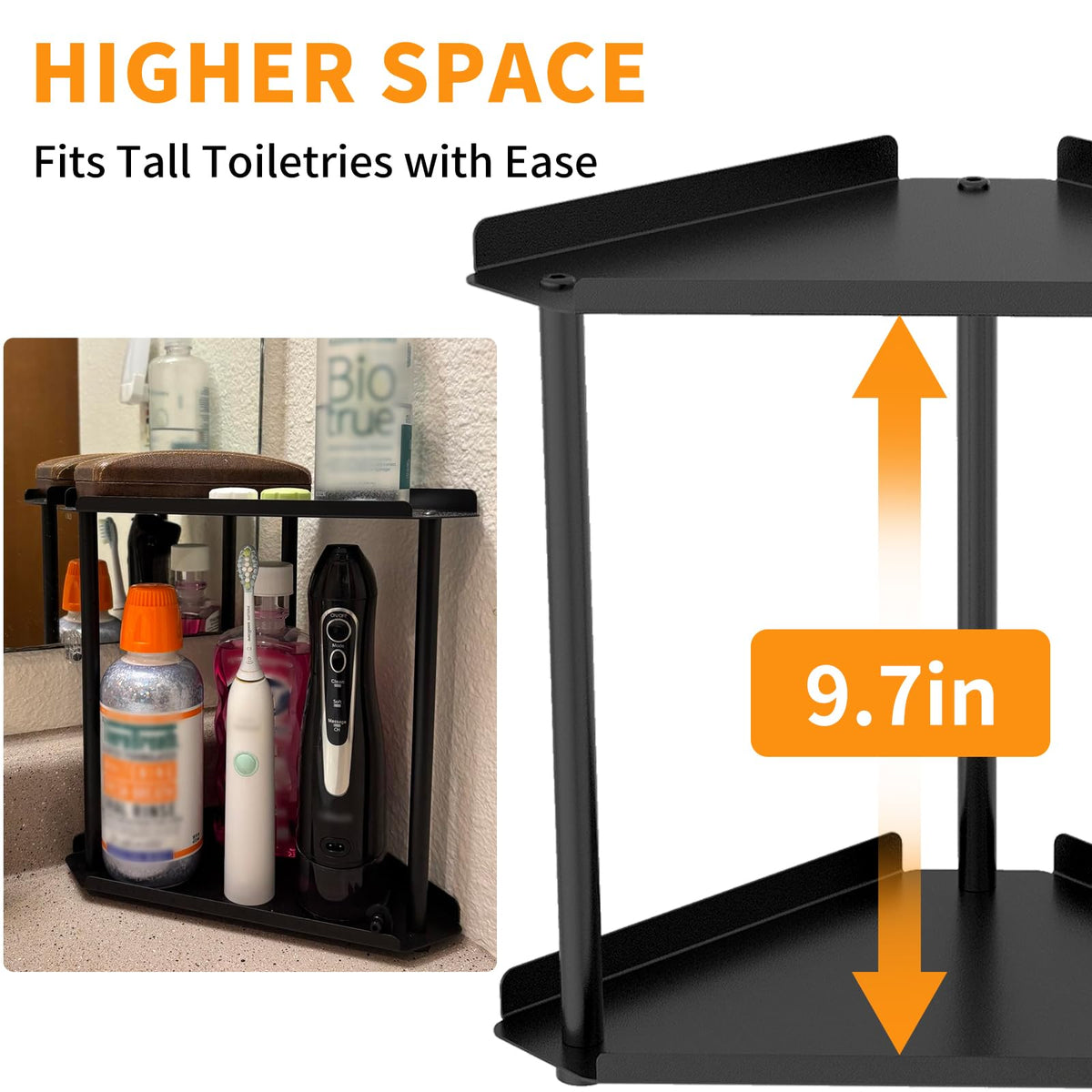 2 Tier Bathroom Counter Organizer, Vanity Organizer Corner Shelf