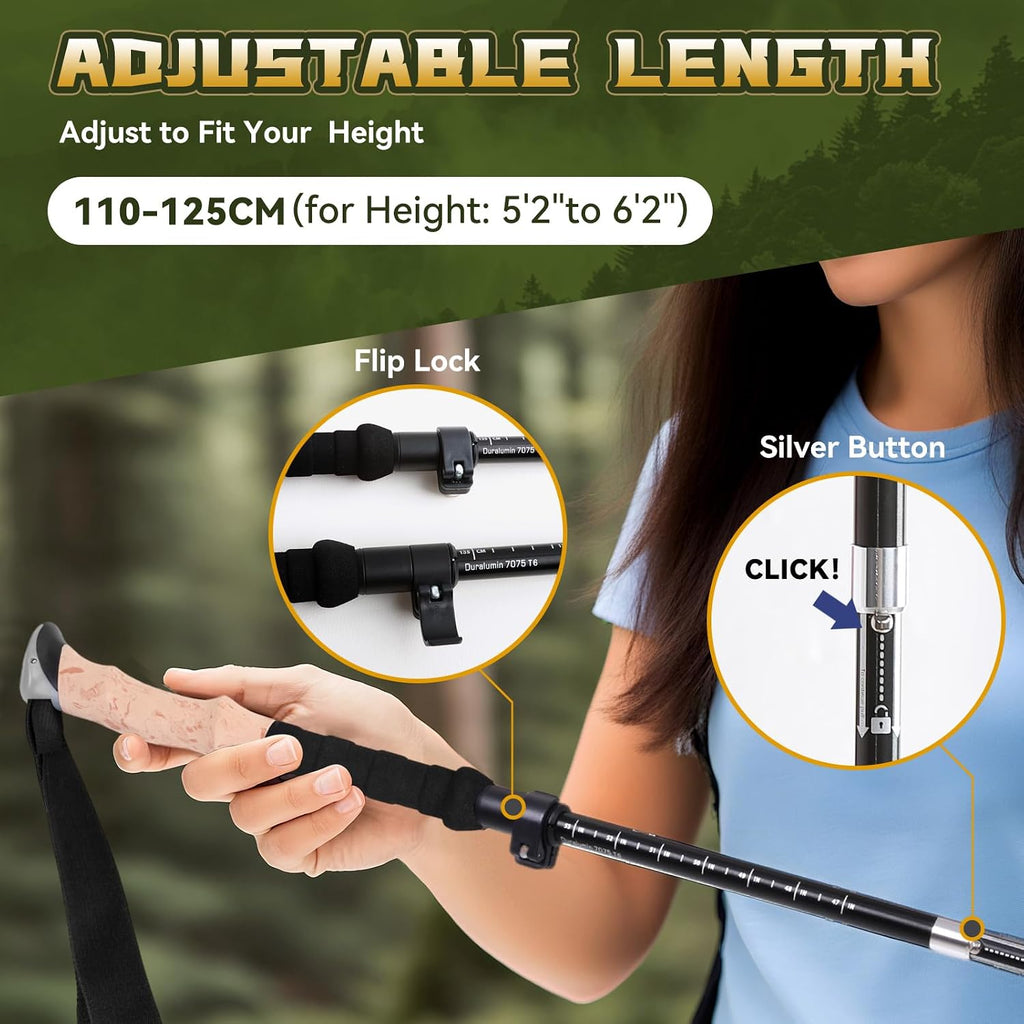 Trekking Poles Aviation Grade Aluminum Alloy-Strong Lightweight Collapsible Walking Sticks for Hiking Poles for