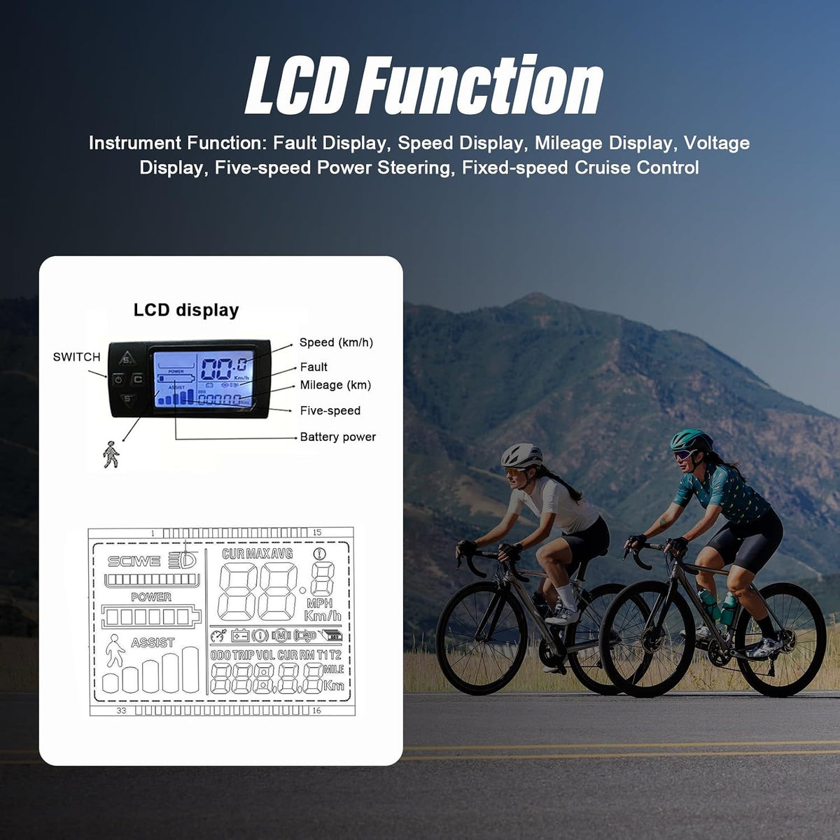 1500W 26" E-Bike Rear Wheel Conversion Kit,Electric Bicycle Fat Snow Tire Motor Kit w/Five-Speed Adjustable & LCD