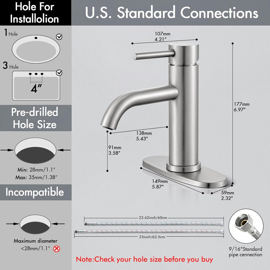 Brushed Nickel Bathroom Faucet, Single Hole Bathroom Sink Faucet