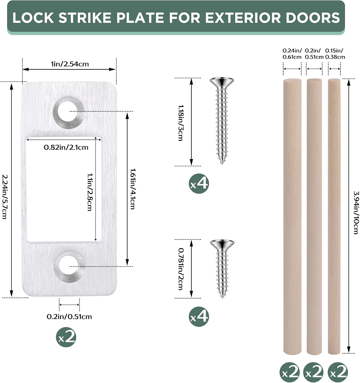 2 Pk Upgrade Large Hole Deadbolt Restorer Strike Plates, Stainless Steel Round Corner Latch Strike Plate with Wood