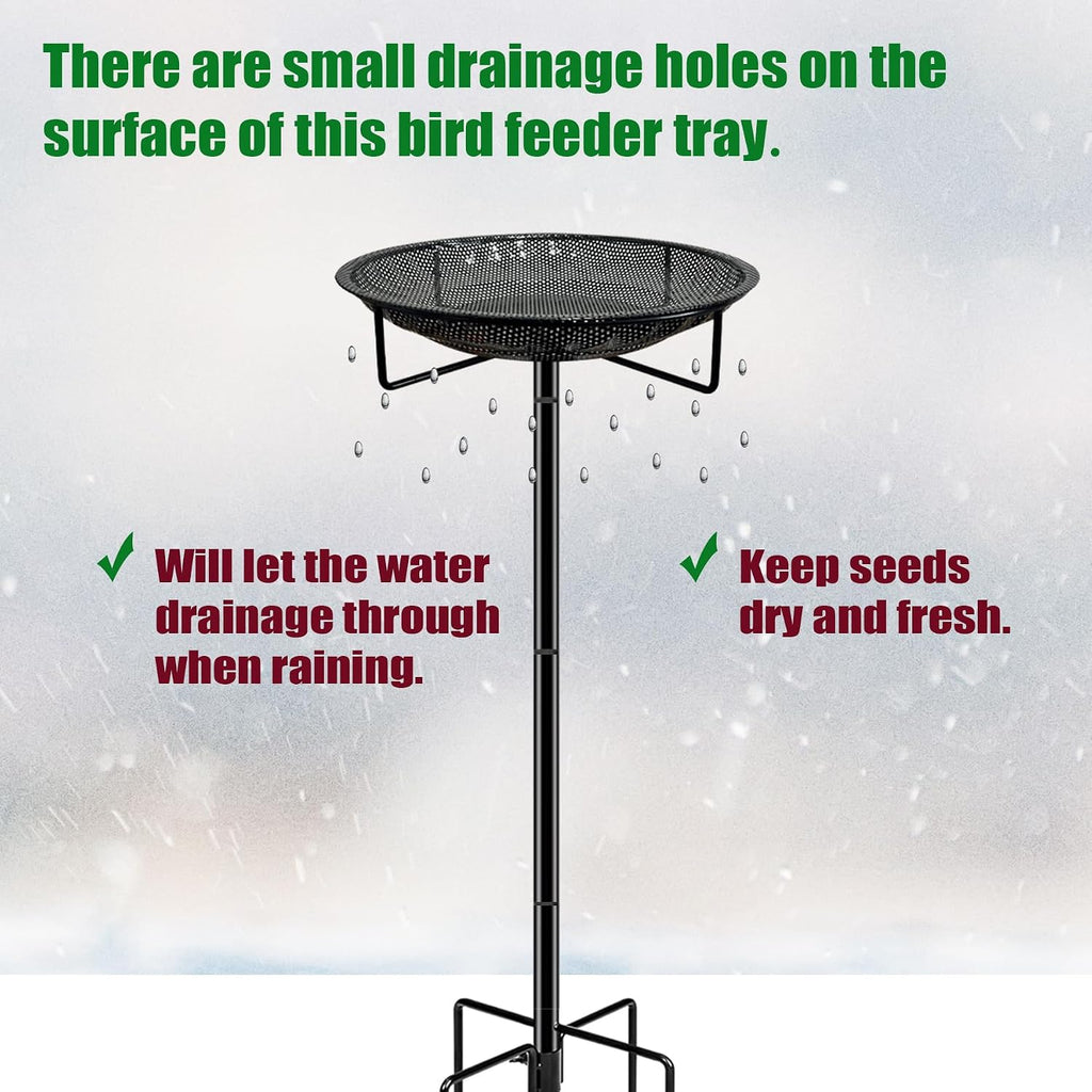 Standing Bird Feeder Tray,11.8" Stainless Steel Large Platform Bird Feeder Mesh Seed Tray with Adjustable Heavy Duty