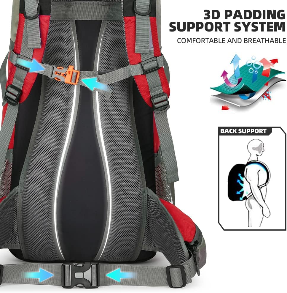 70L Hiking Backpack with Rain Cover Lightweight Waterproof Travel Camping Backpack Large Backpacking Pack