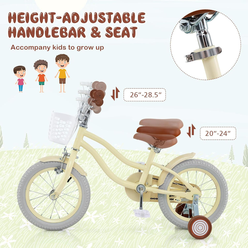 12-20 Inch Adjustable Kids Bike, Boys Girls Bike for Age 3-8 Years with Basket, Training Wheels, Handbrake and