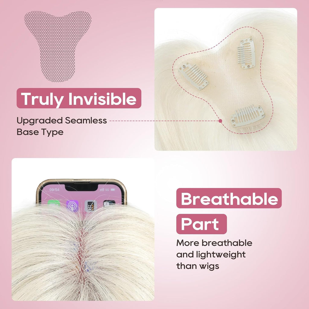 Hair Toppers for Women Real Human Hair, Seamless Human Hair Toppers with Bangs, 360° 3D Cover Clip in Bangs Hair