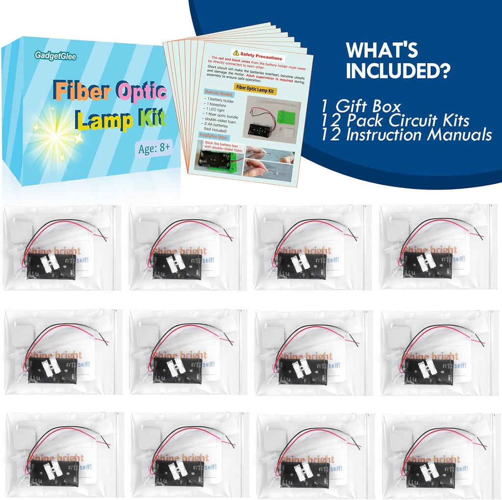 12 Bulk STEM Kits for Kids 8-12 Crafts, Science Projects Classroom Activities, Fiber Optic Light Experiments Craft