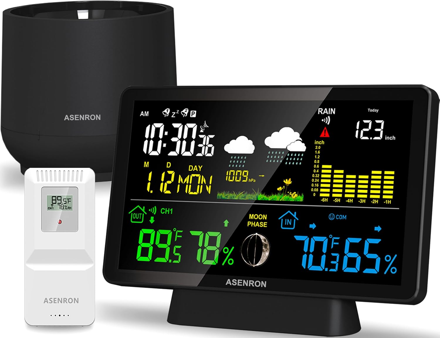 Weather Station with Rain Gauge, Home Weather Stations Wireless Indoor Outdoor with Rain Gauge, Thermometer