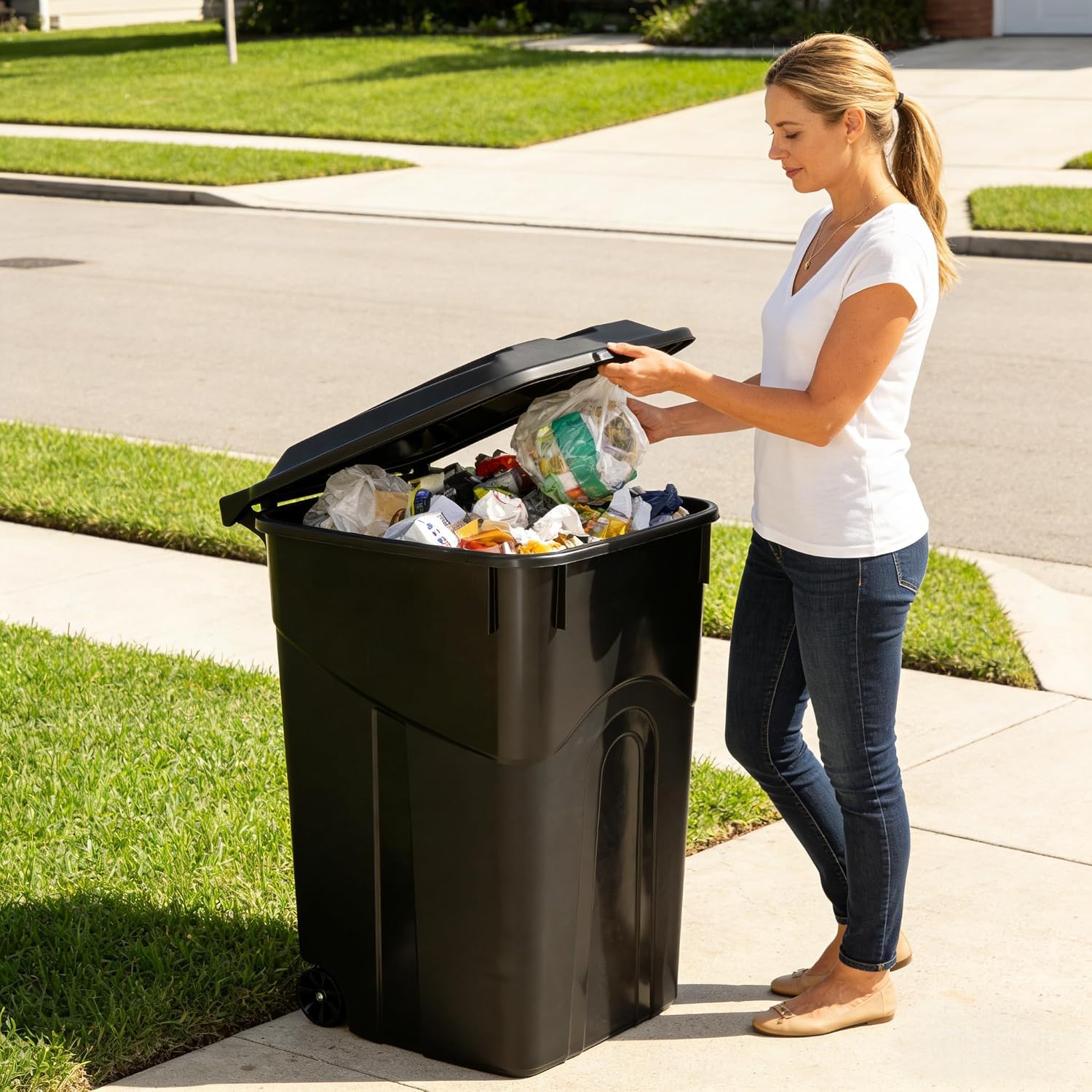 Black 45 Gallons Trash Can, Plastic Garbage Can with Lid, Outdoor Trash Can with Wheels, Outdoor & Indoor Garbage Bin
