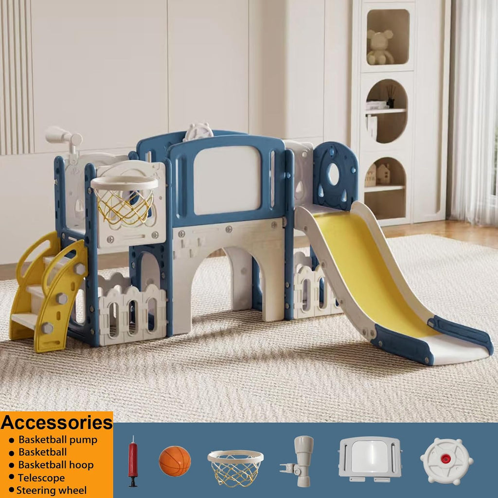 Toddler Slide Set, Kids Slide for Toddlers Age 1+, Kid Playground Play Set, Long Climber Slides with Basketball Hoop