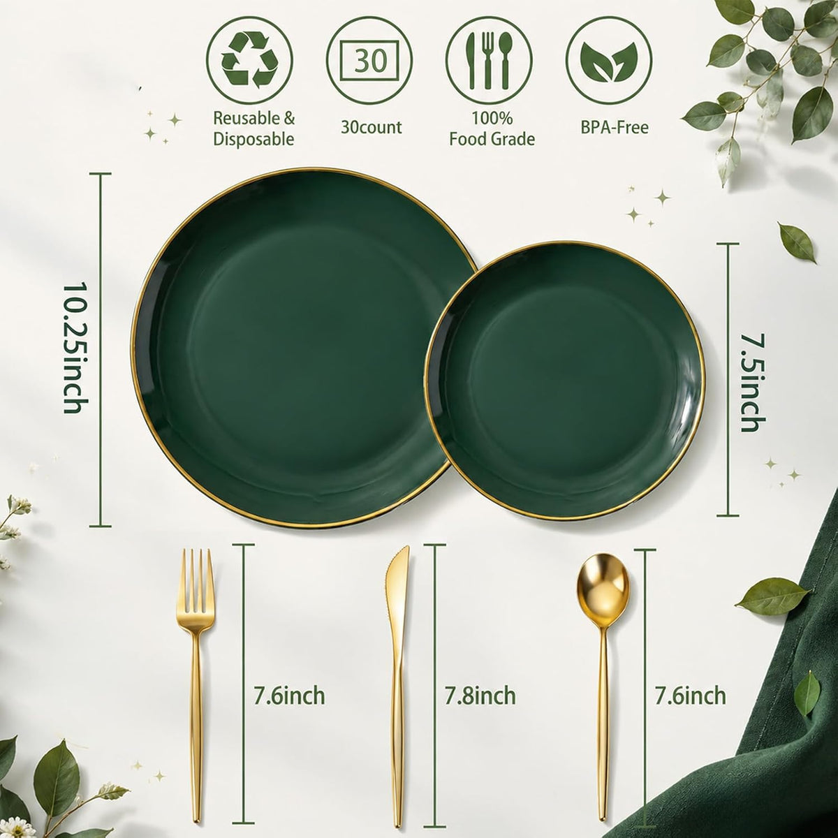 150Pcs Green Plastic Plates,Premium Disposable Plates for Wedding