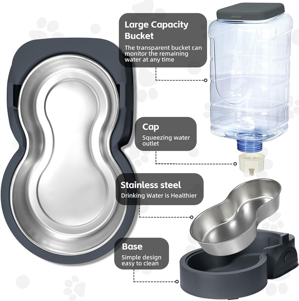 Automatic Cat Feeder and Water Dispenser with Stainless Steel Bowl Dog Gravity Food Feeder and Waterer for Small