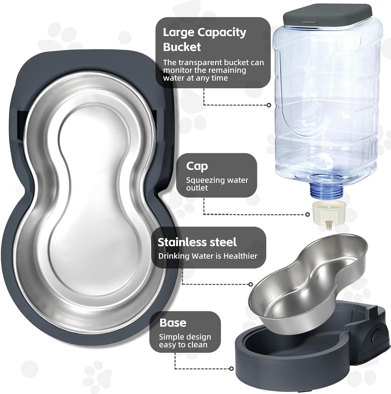 Automatic Cat Feeder and Water Dispenser with Stainless Steel Bowl Dog Gravity Food Feeder and Waterer for Small