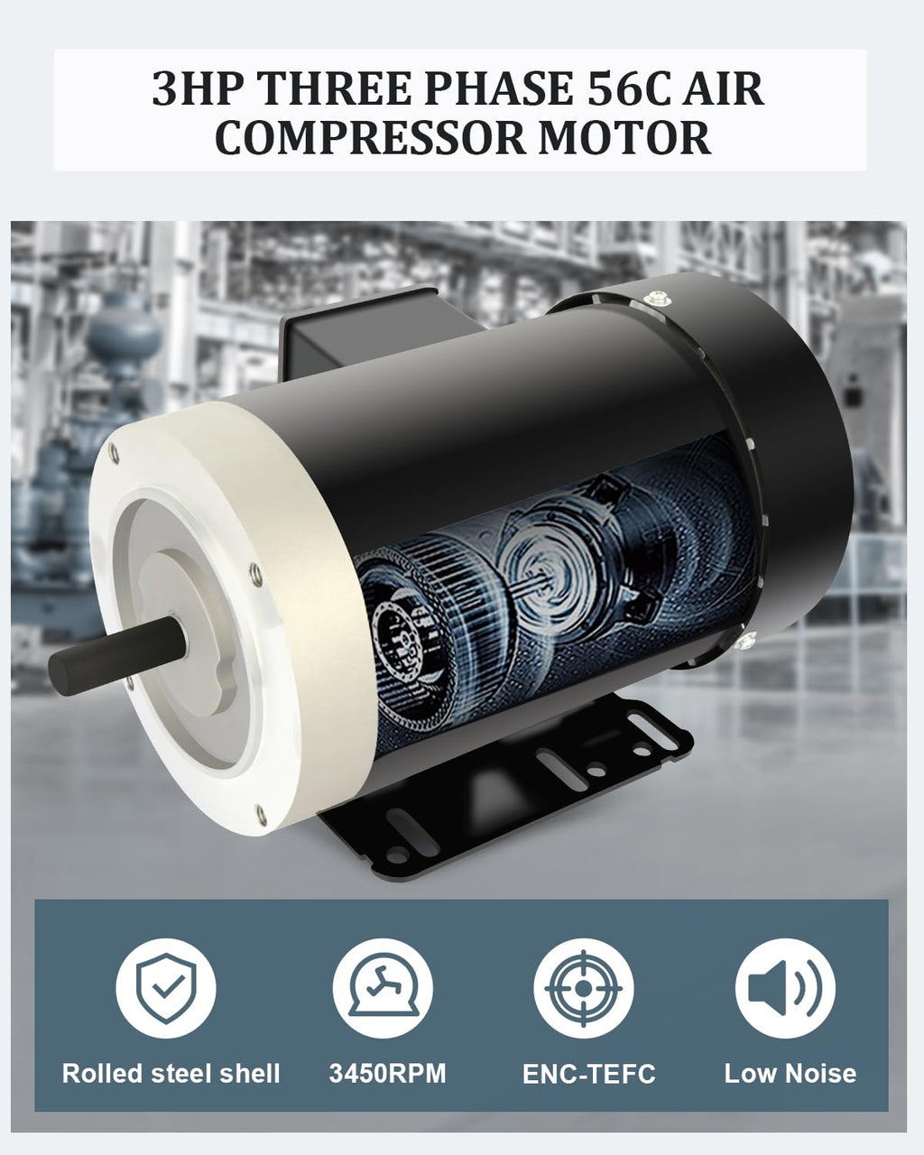 General Electric Motor 3HP 3450RPM Three Phase 230V/460V CW/CCW TEFC