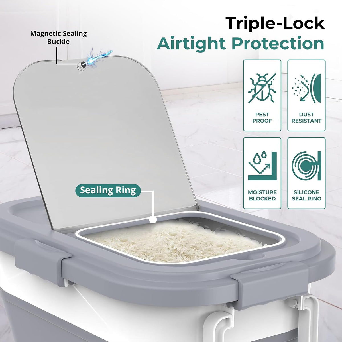 Collapsible Rice Bin 10-40 lb, Dog Food Storage Container