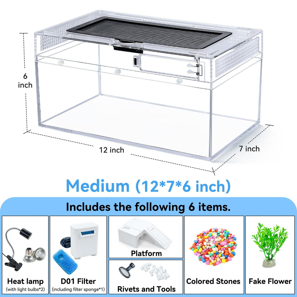 12x7x6 Turtle Tank Kit with Heating Lamp & Filter