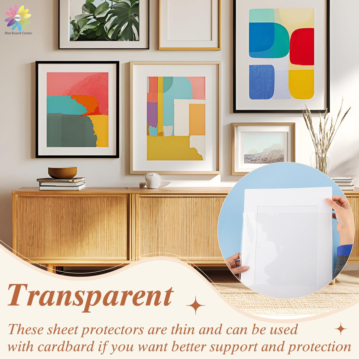 Mat Board Center Clear Resealable Plastic Sleeves, 6 1/2" x 8 1/3"