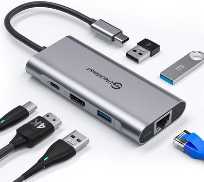 USB C Hub, USB C Ethernet Multiport Adapter, 6 In 1 USB C to HDMI Dock Compatible for Macbook Pro/Air, Chromebook