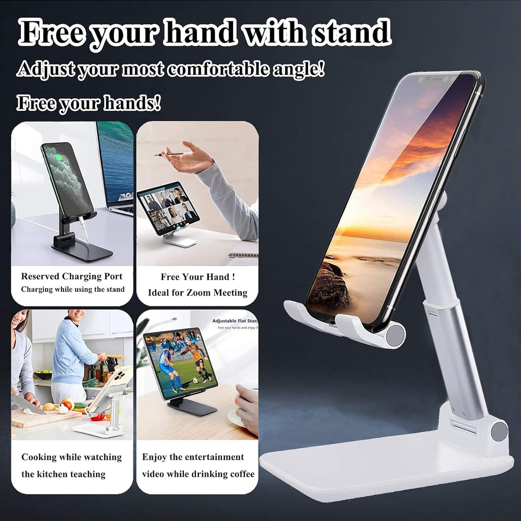 2 Pcs Cell Phone Stand, Adjustable Angle Height Phone Stand for Desk, Fully Foldable/Portable Phone Holder