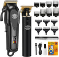 Hair Clippers for Men, Cordless Professional Beard Trimmer Set | Golden Stainless Steel Blades, 14 Guide