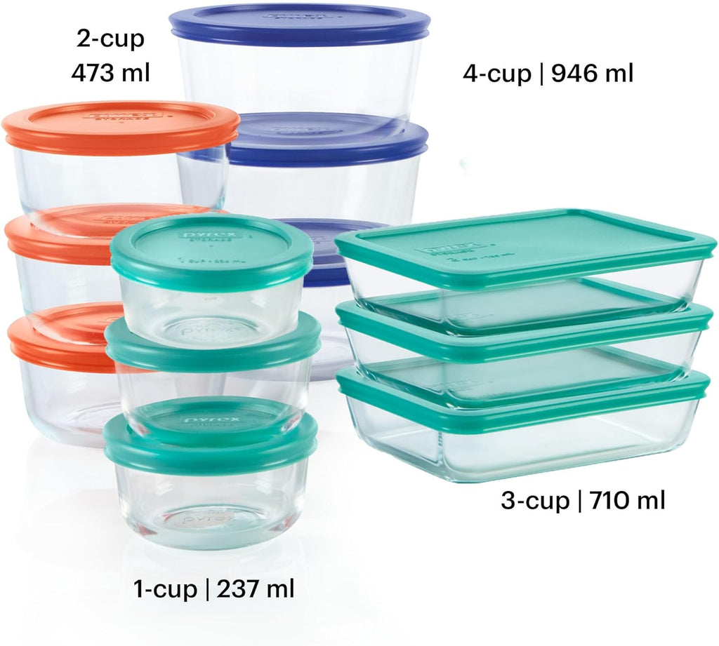 Simply Store (12-Pack) Glass Food Storage Containers Set, (1, 2, & 3 Cup) Meal Prep Containers with Plastic BPA-Free
