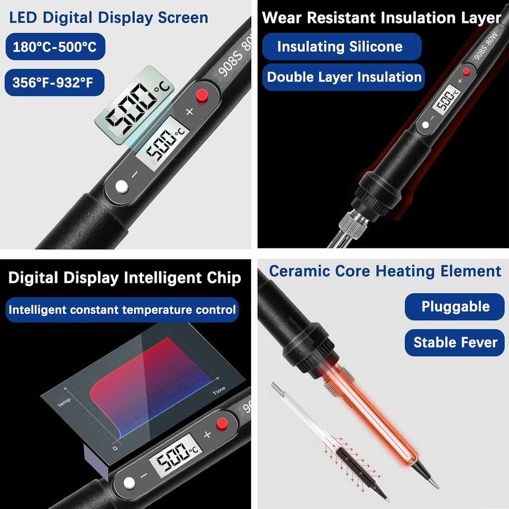 80W Soldering Iron Heat Set Insert Tool, LCD Digital Soldering Iron Kit