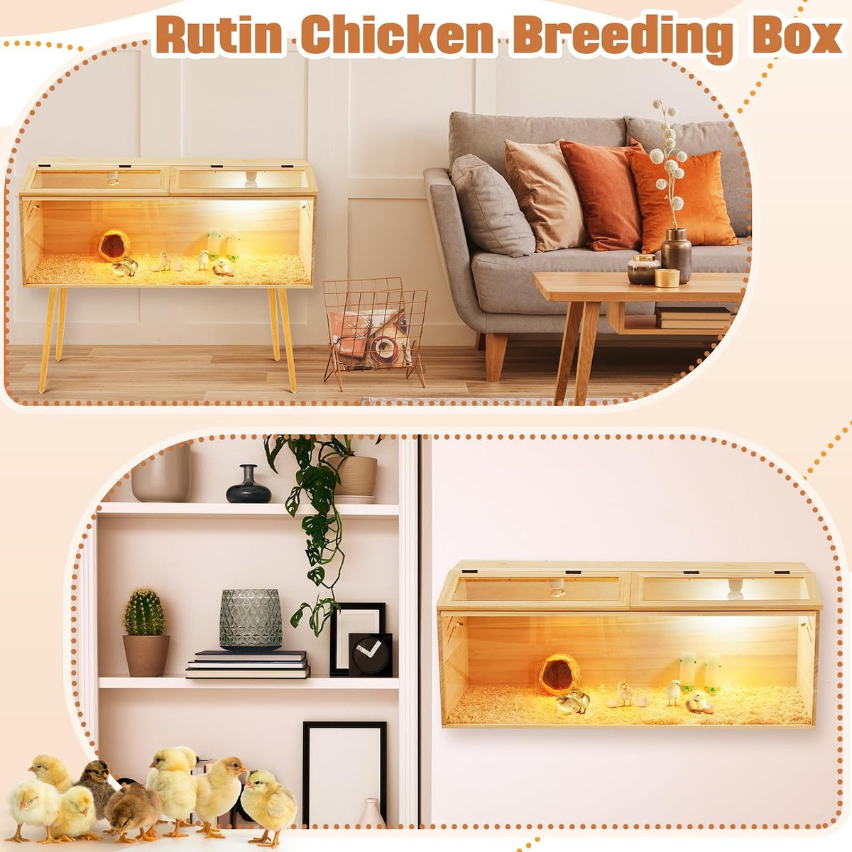 Chicken Brooder Box, Wooden Table Legs, 40 x 16 x 16 in