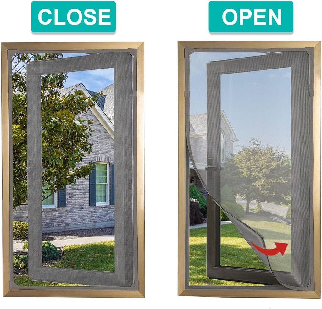 Adjustable DIY Magnetic Window Screen Max 60"x 48" Fits Any Size Smaller Gray Frame Fiberglass Mesh with Extra