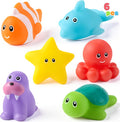 6 Pcs Sea Animal Bath Toys, Sealed & No-Hole & Mold Free Bathtub Toys for Kids, Non-Toxic & Soft Water Vehicles Toys