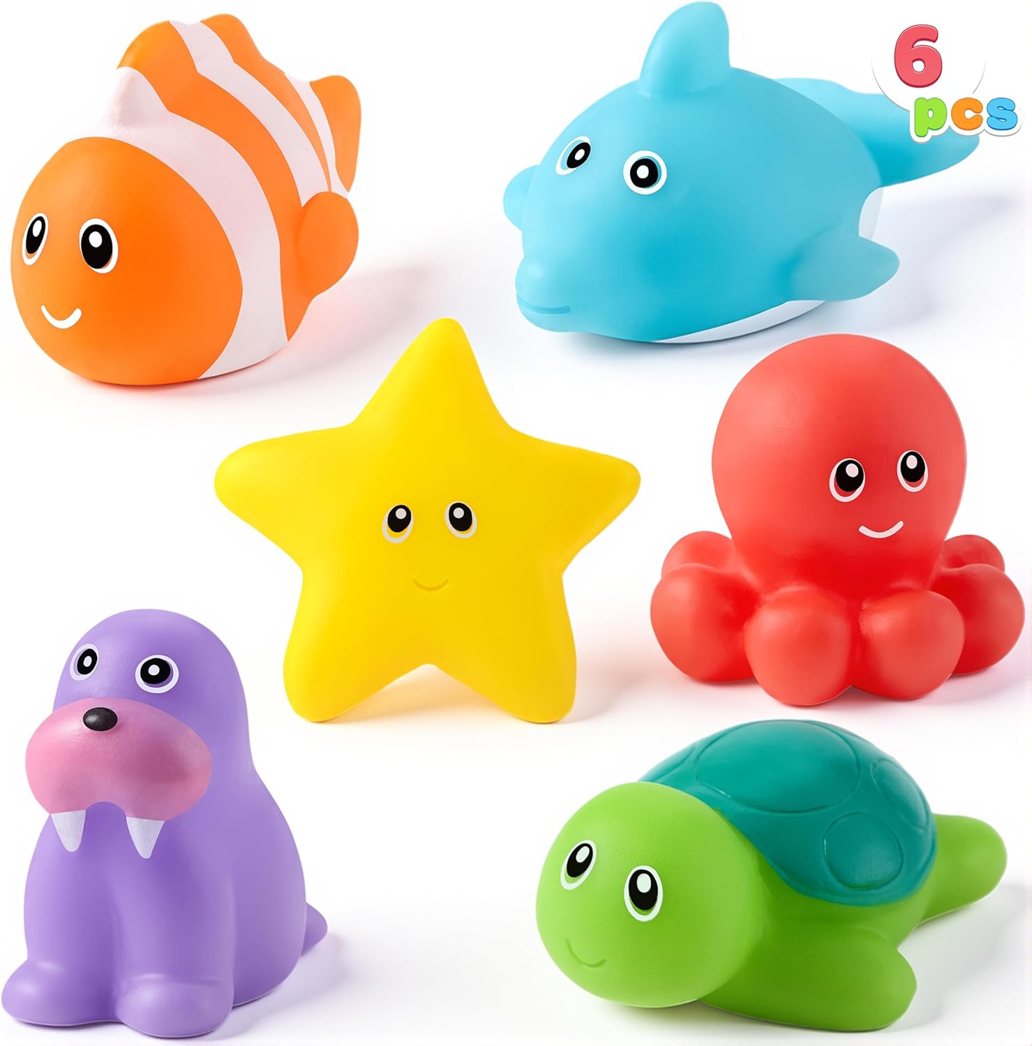 6 Pcs Sea Animal Bath Toys, Sealed & No-Hole & Mold Free Bathtub Toys for Kids, Non-Toxic & Soft Water Vehicles Toys