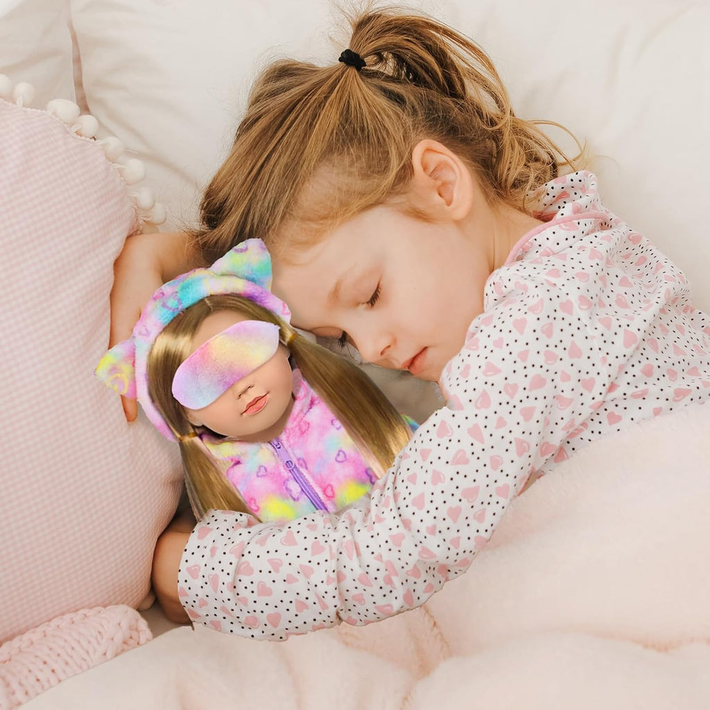 American 18" Doll Clothes and Sleep Bag Accessories,Sleepover Outfit Set Fits 18 Inch Dolls Include Rainbow