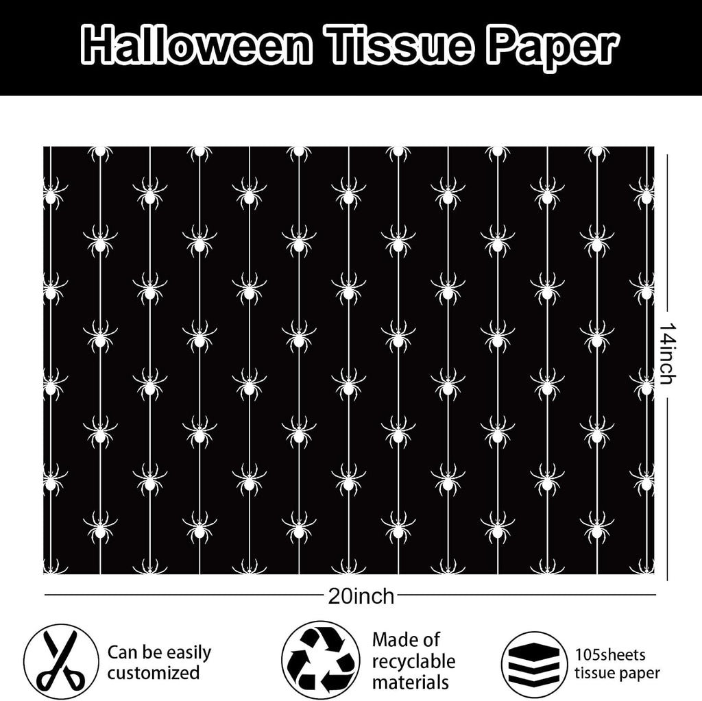 105 Sheets Halloween Tissue Papers 7 Designs Pink Orange Black Wrapping Paper Ghost Pumpkin Spider Web Decorative Art
