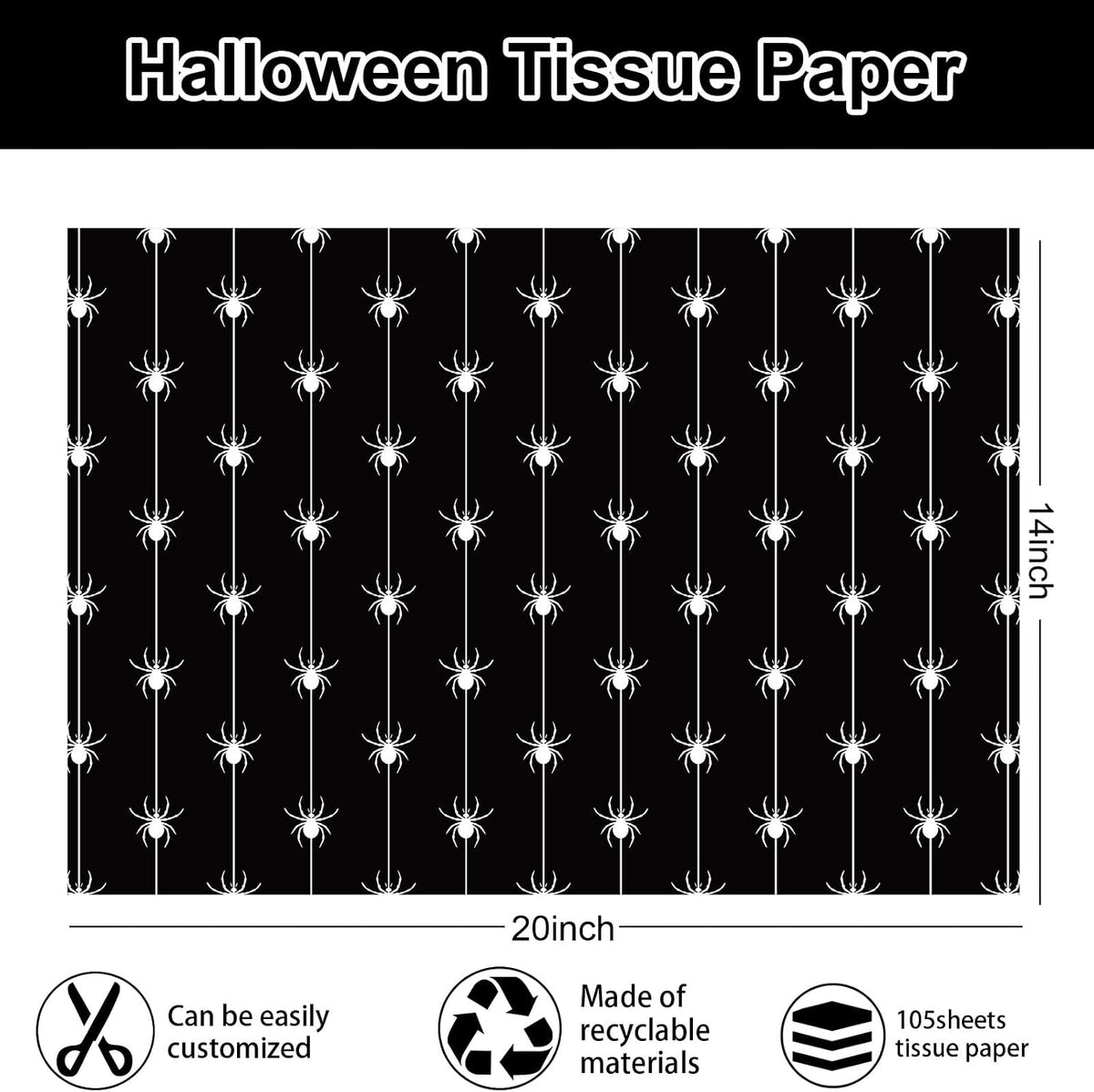 105 Sheets Halloween Tissue Papers 7 Designs Pink Orange Black Wrapping Paper Ghost Pumpkin Spider Web Decorative Art