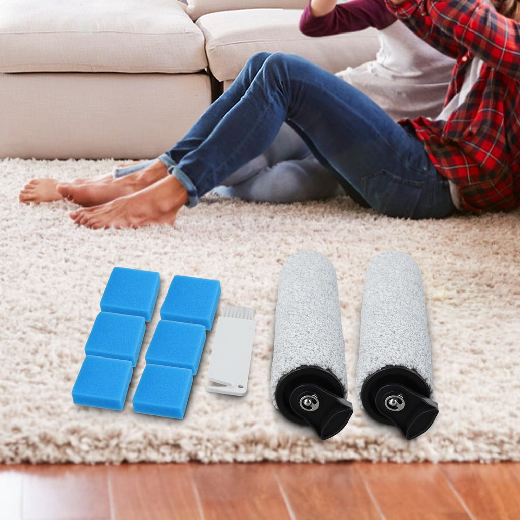 Replacement Roller Brush Kit for Tineco for Floor ONE Cordless Wet/Dry Vacuum, Includes 2 Soft Flannel Rollers, 6 Sponges & Cleaning Tool