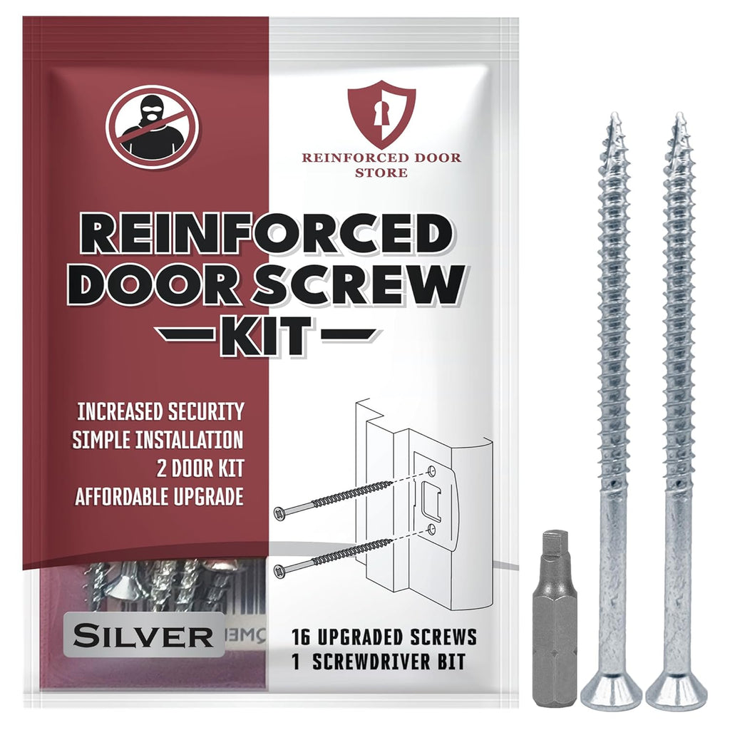 Reinforced Door Screw Kit for Strike Plates, Deadbolt Plates, and Hinges. 3-inch Screws and Screwdriver Bit, Makes