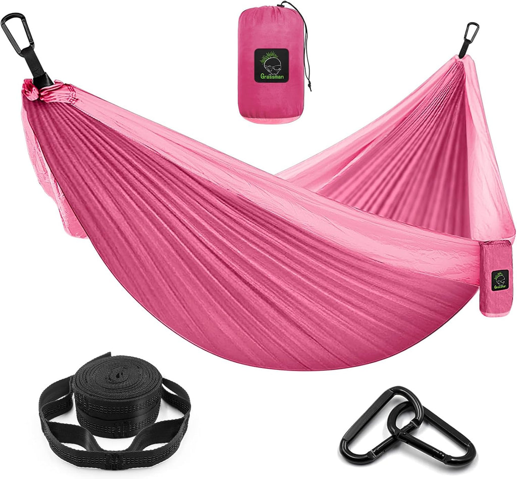 Camping Hammock Double & Single Portable Hammock with Tree Straps, Lightweight Nylon Parachute Hammocks Camping