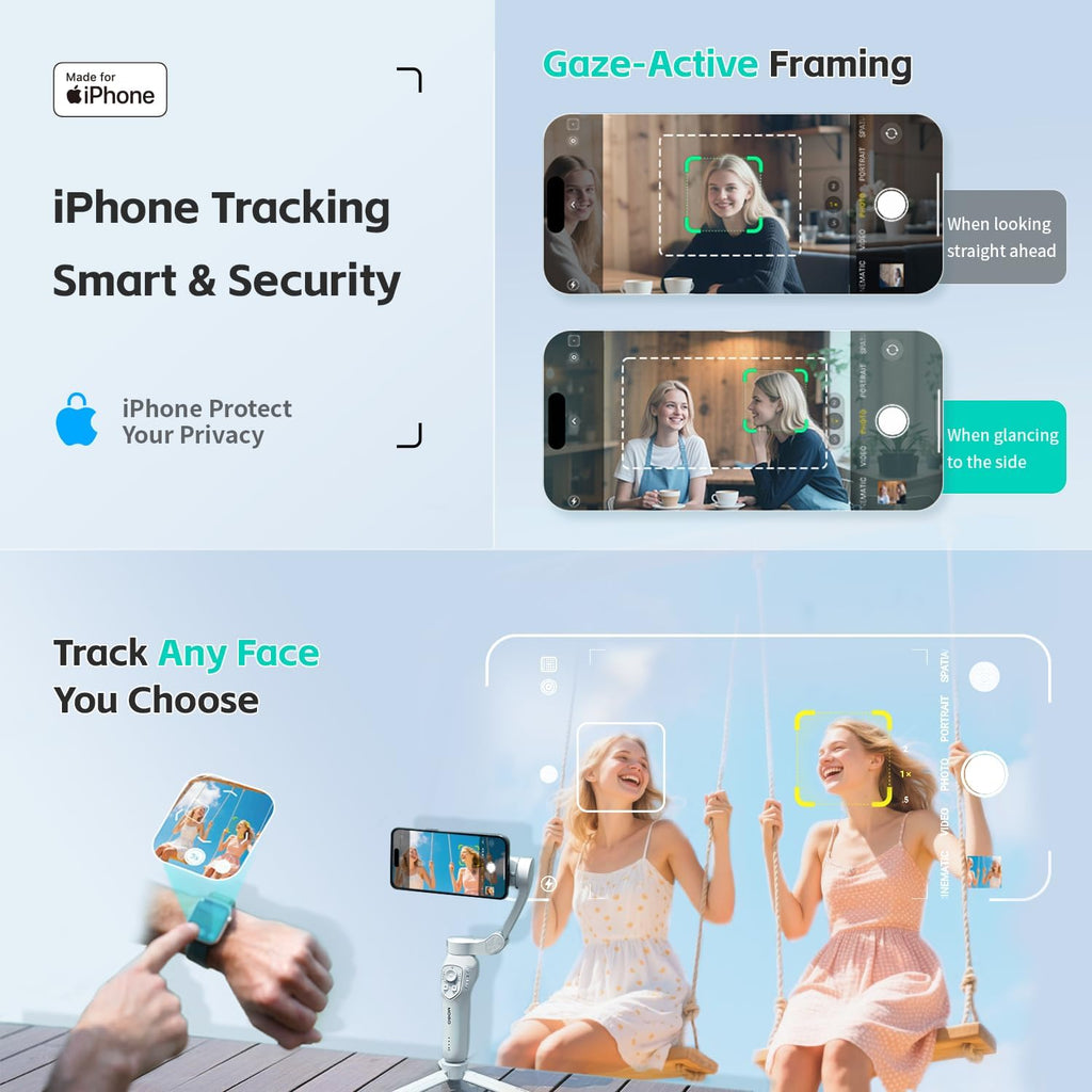 MOGO Only for iPhone, Gimbal Stabilizer for iPhone, [MFi Certified] Phone Gimbal with 360 Degree Face Tracking for