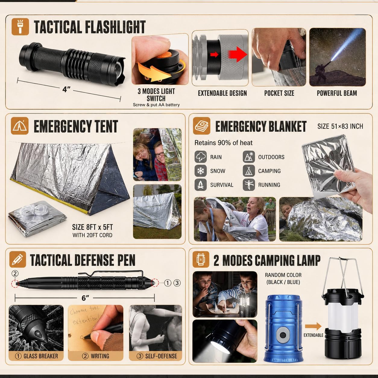 Survival Kit, 250Pcs Survival Gear First Aid Kit with Molle System Compatible Bag and Emergency Tent, Emergency Kit