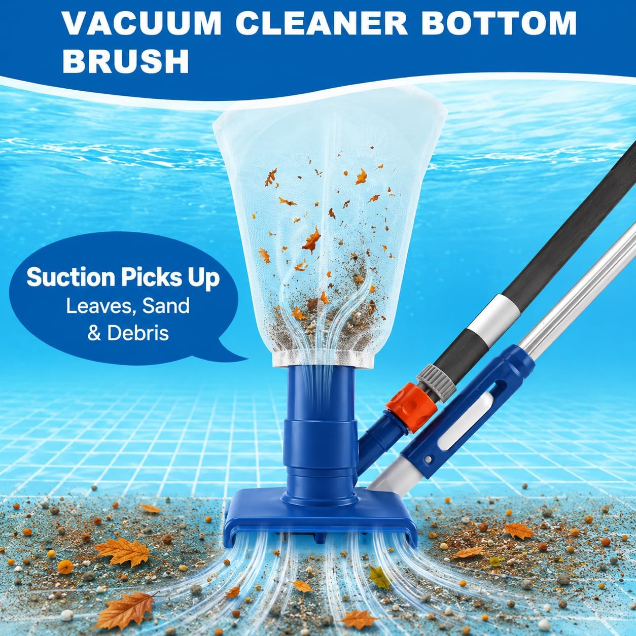 Pool Cleaning Kit for Above Ground Pools, Spa Jet Vacuum Cleaner with Skimmer Net & Pool Brush, 47-61 Inch Adjustable