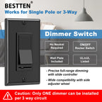 BESTTEN 2PK Dimmer Light Switch, Single Pole or 3-Way, Wallplate Included