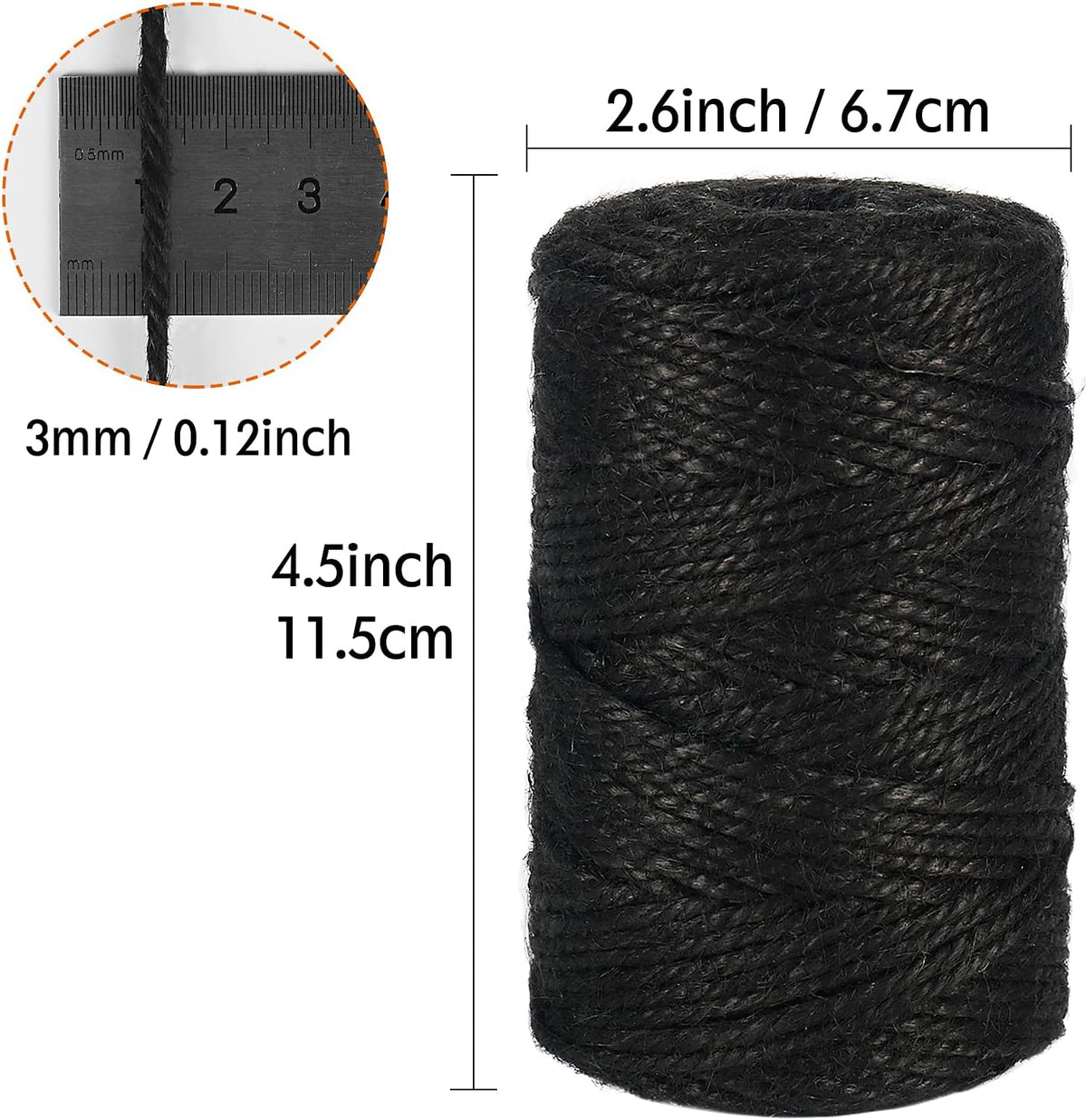 3mm Black Twine, 328 Feet Thick String for Crafts, Gift Wrapping