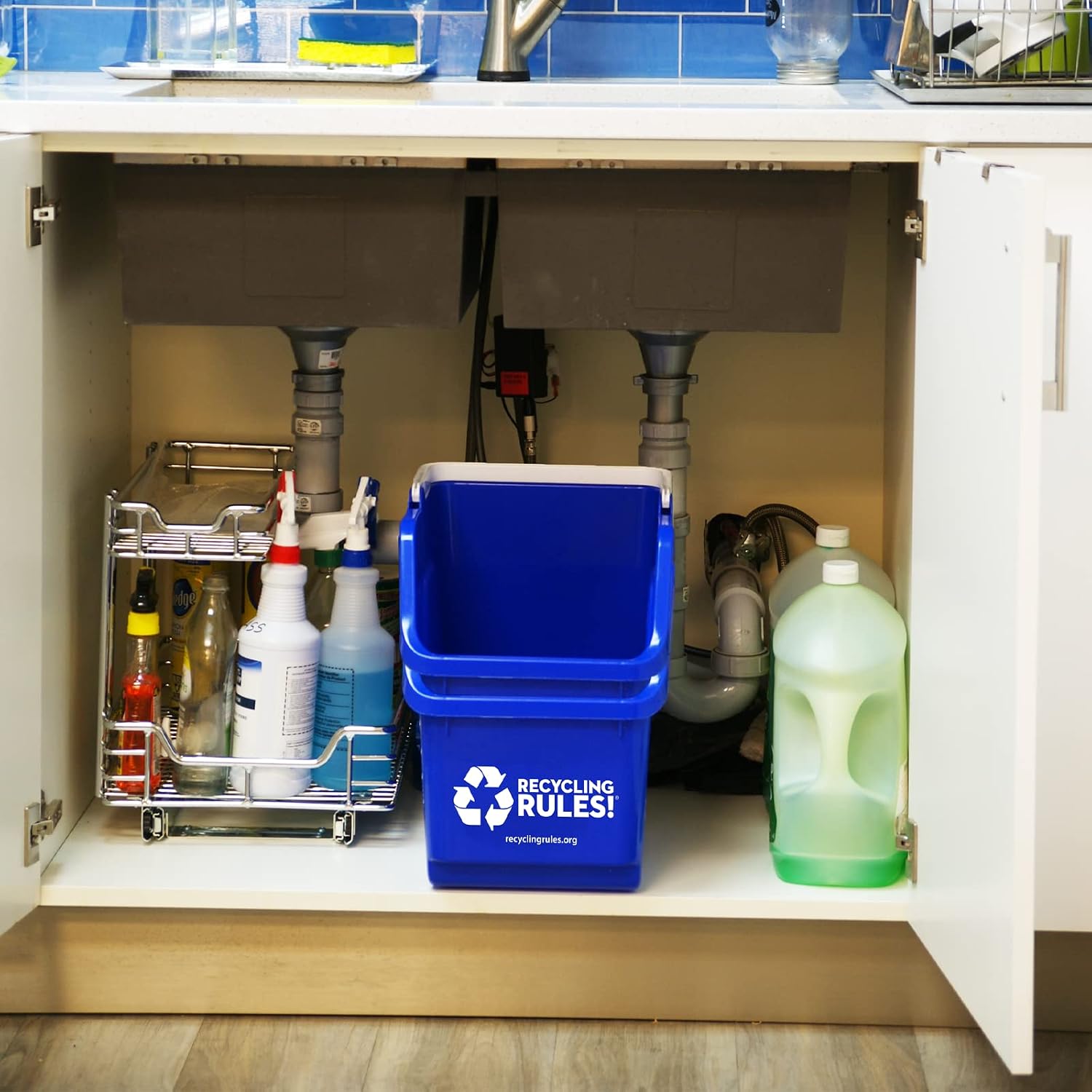 ! 6 Gallon Stackable Recycling Bin Container in Blue, Eco-Friendly BPA-Free Handy Recycler with Handle, 2-Pack