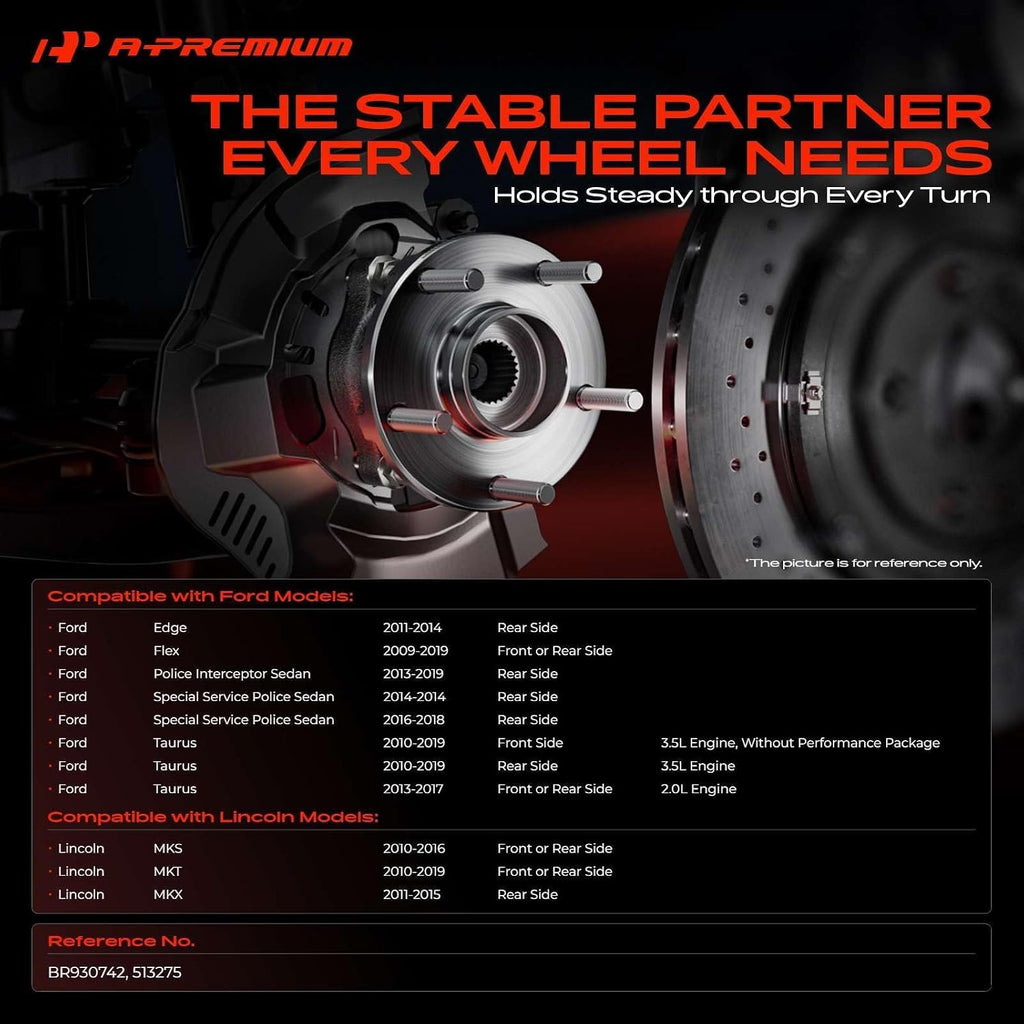 A-Premium Wheel Bearing and Hub Assembly Compatible with Ford, Lincoln