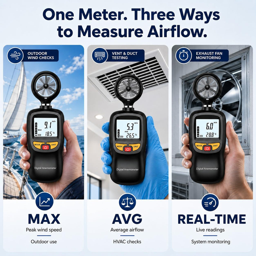 Digital Anemometer HVAC,Air Flow & Wind Speed Meter with Temperature