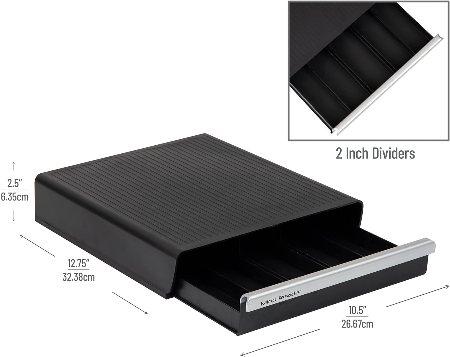 Single Serve Coffee Pod Drawer, 30 Pod Capacity, Countertop Organizer, 10.5"L x 12.75"W x 2.5"H, Black