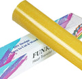 Glitter Fluorescent Gold HTV Heat Transfer Vinyl Rolls, 12" x 8ft PU Iron on Vinyl for T-Shirts Glitter HTV Vinyl for