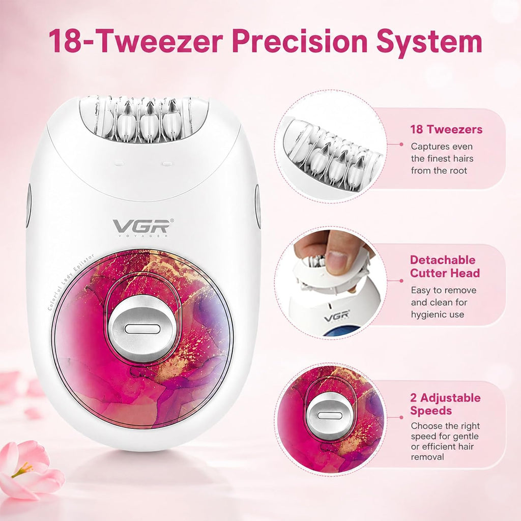 706 Epilator for Women with 18-Tweezer, Full-Body Hair Removal, Red | 2-Speed, Gentle Operation Silent Design, 700mAh